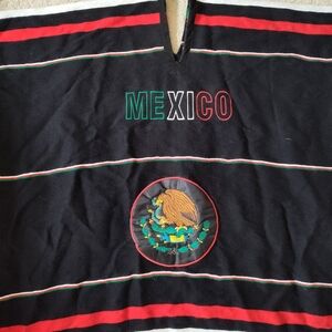 Black Mexico Poncho with Embroidered Design